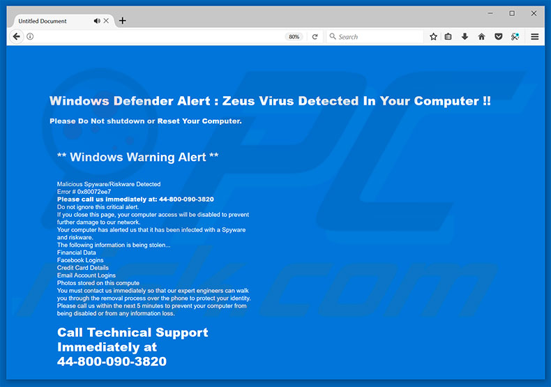 Security Update Error scam website