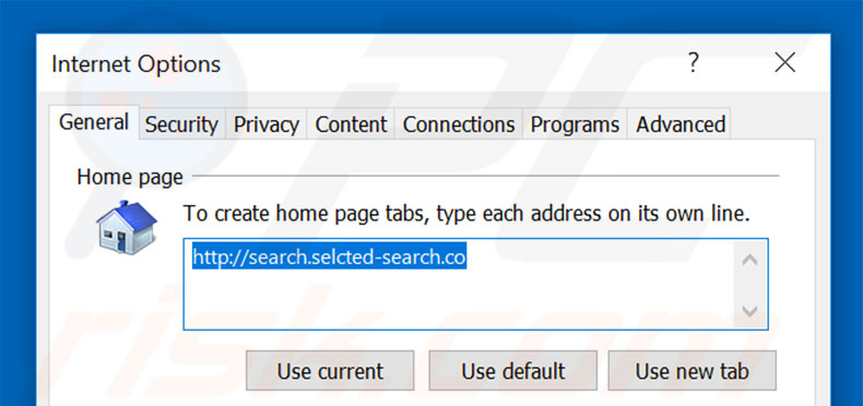 Removing search.selected-search.co from Internet Explorer homepage