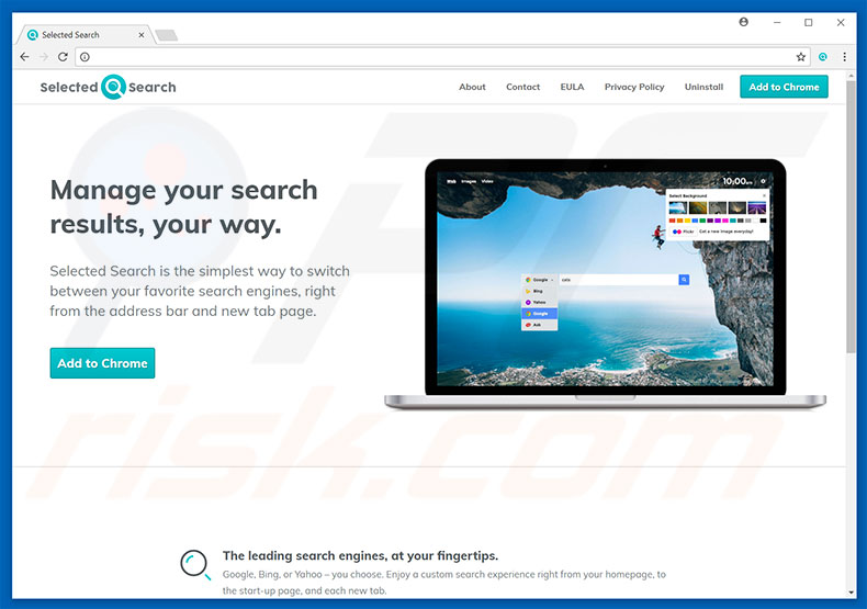 Website used to promote Selected Search browser hijacker