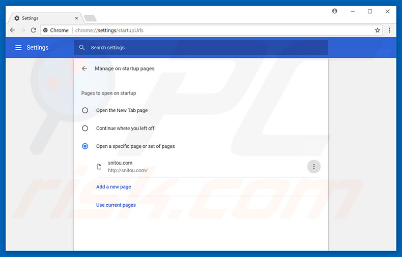 Removing snitou.com from Google Chrome homepage