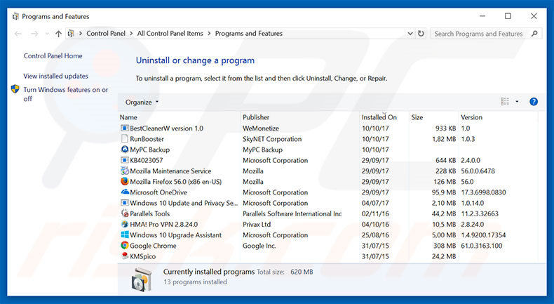 snitou.com browser hijacker uninstall via Control Panel