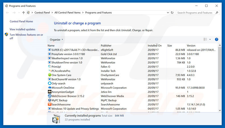 spzan.com adware uninstall via Control Panel