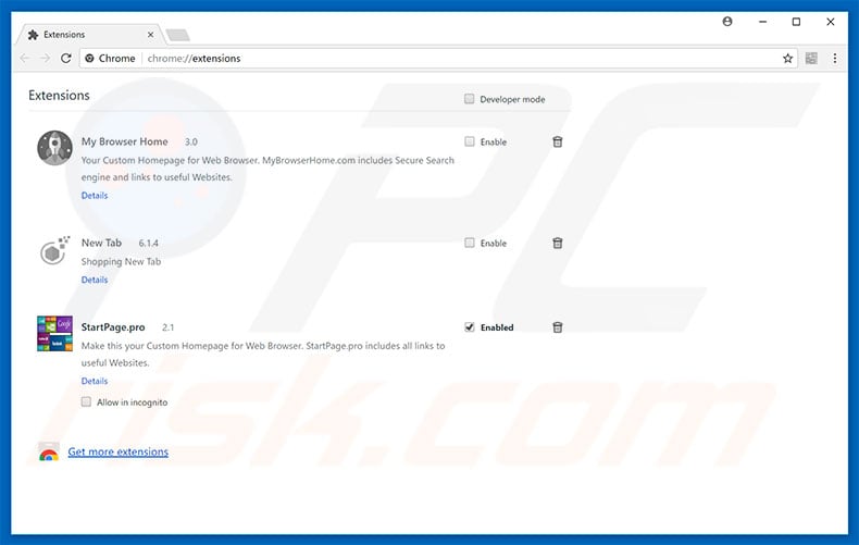 Removing startpage.pro related Google Chrome extensions