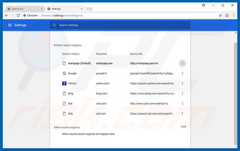 Removing startpage.pro from Google Chrome default search engine