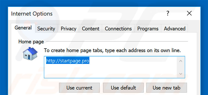 Removing startpage.pro from Internet Explorer homepage