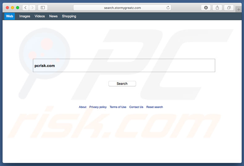 search.stormygreatz.com browser hijacker on a Mac computer