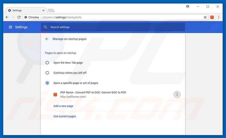 Removing tab.pdfbaron.com from Google Chrome homepage