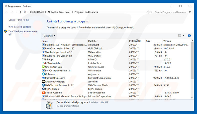 tc-clicks.com adware uninstall via Control Panel