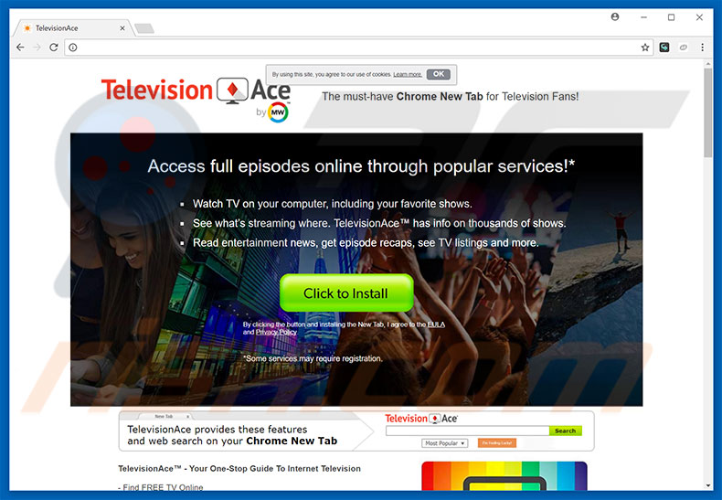 Website used to promote TelevisionAce browser hijacker
