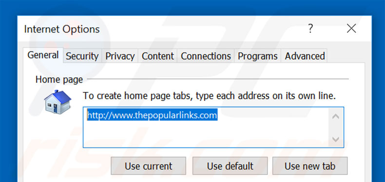 Removing thepopularlinks.com from Internet Explorer homepage