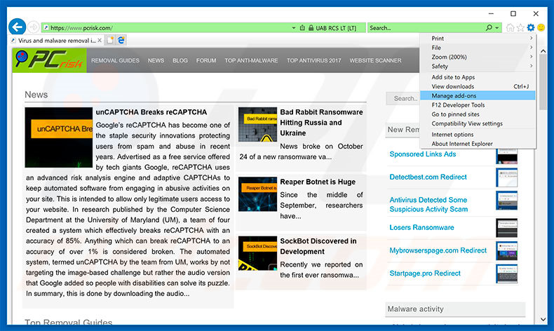 Removing thisclickisforyou.com ads from Internet Explorer step 1