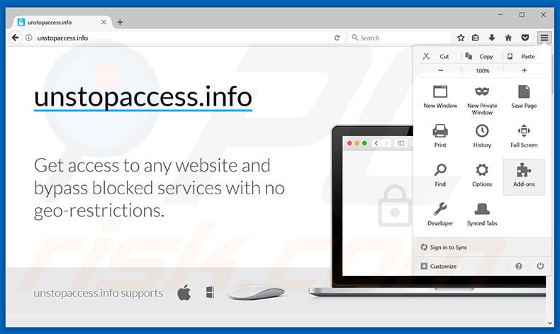 Removing unstopaccess ads from Mozilla Firefox step 1