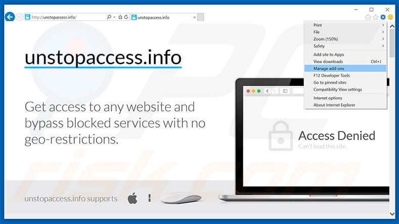 Removing unstopaccess ads from Internet Explorer step 1