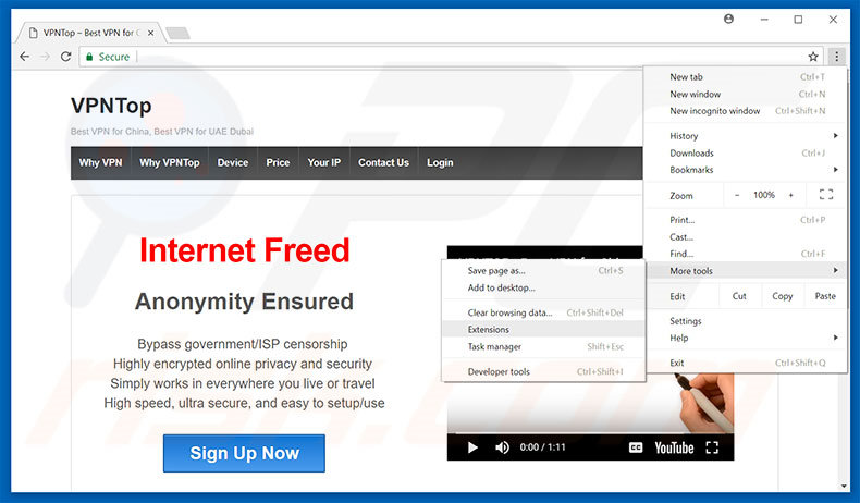 Removing VPNTop  ads from Google Chrome step 1
