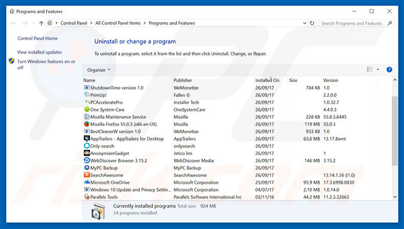 VPNTop adware uninstall via Control Panel