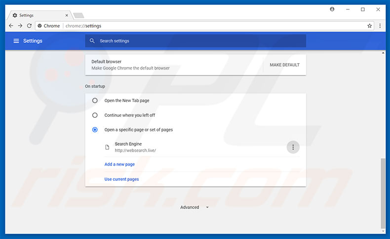 removendo o websearch.ao vivo da página inicial do Google Chrome