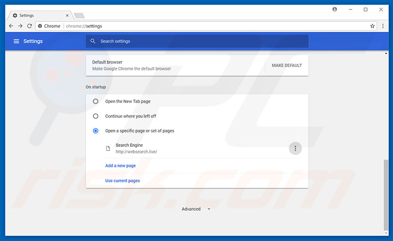 Removing websearch.live from Google Chrome homepage