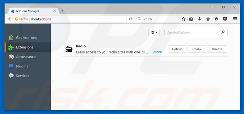 websearchを削除します。ライブ関連Mozilla Firefox拡張機能