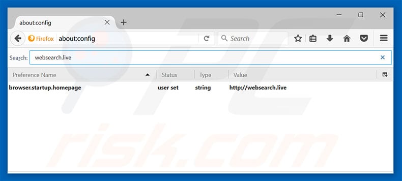 Removing websearch.live from Mozilla Firefox default search engine