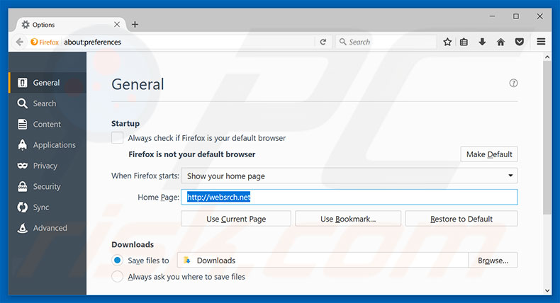 Removing websrch.net from Mozilla Firefox homepage