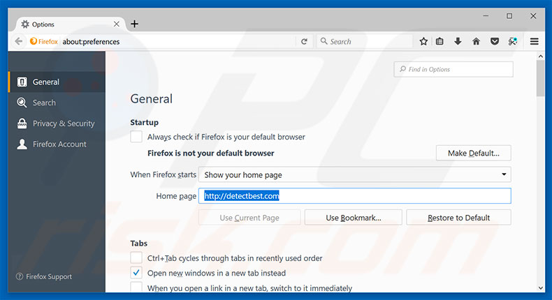 Removing detectbest.com from Mozilla Firefox homepage