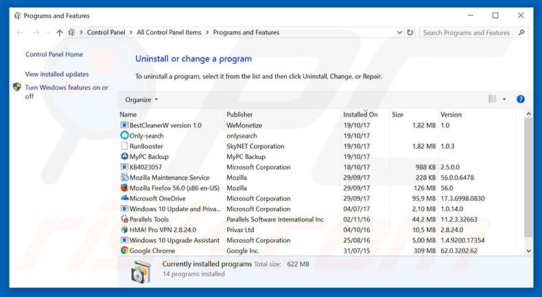 detectbest.com browser hijacker uninstall via Control Panel