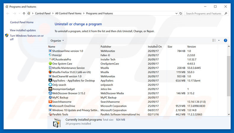 yesadsrv.com adware uninstall via Control Panel