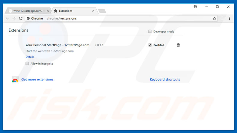 Removing 12startpage.com related Google Chrome extensions