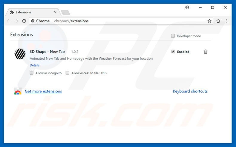 Removing 3dshape-tab.com related Google Chrome extensions