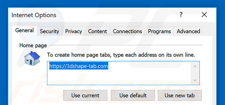 Removing 3dshape-tab.com from Internet Explorer homepage