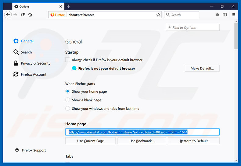 Removing 4newtab.com from Mozilla Firefox homepage