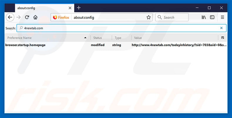 Removing 4newtab.com from Mozilla Firefox default search engine