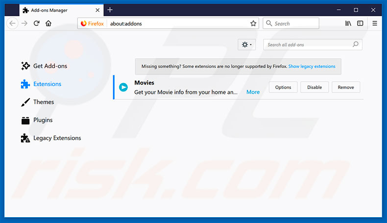 Removing search.addictedtomovies.co related Mozilla Firefox extensions