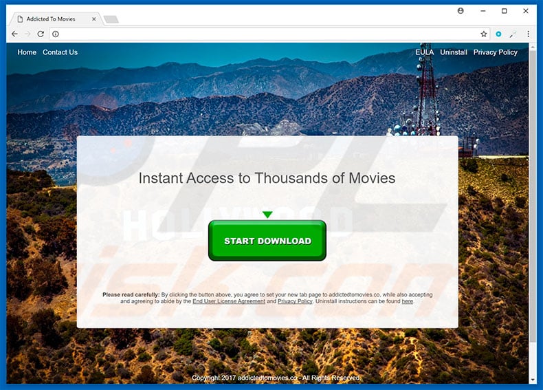 Website used to promote Addicted To Movies browser hijacker