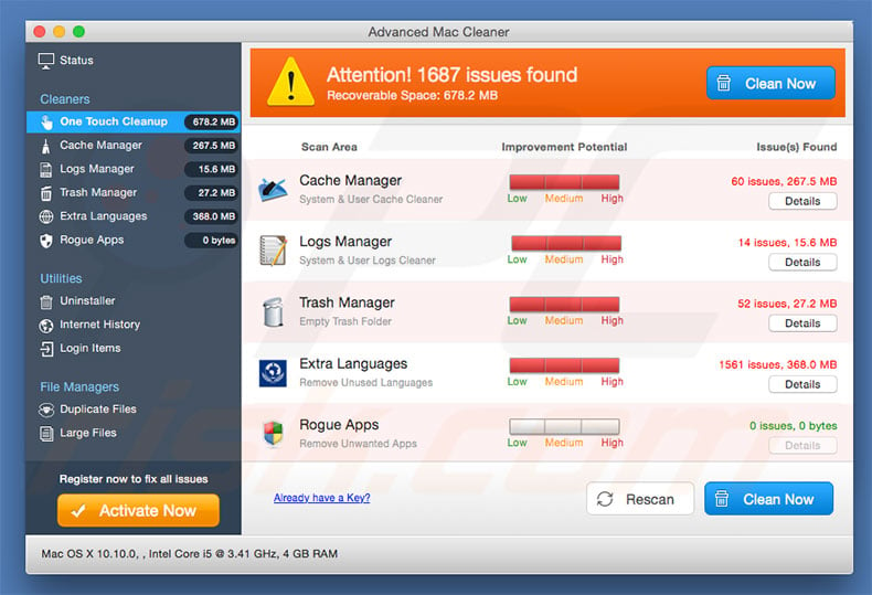 advanced mac cleaner scam