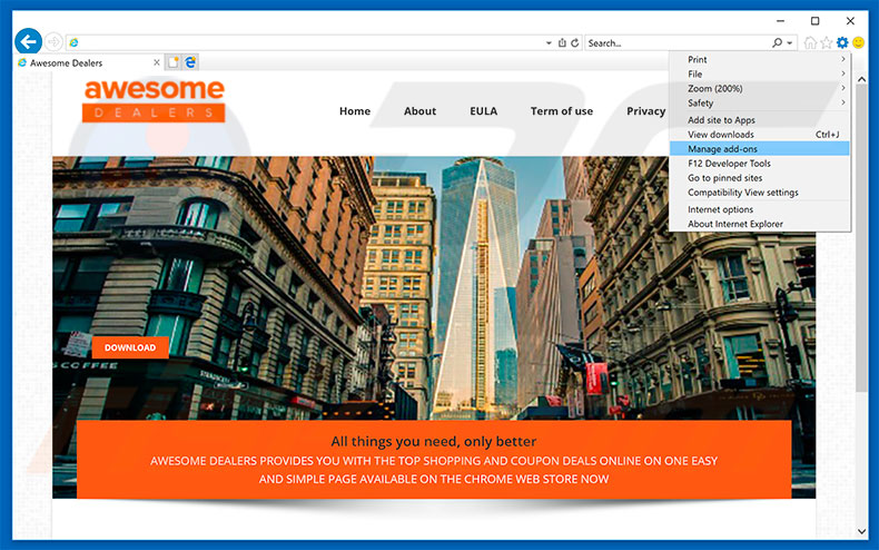 Removing Awesome Dealers ads from Internet Explorer step 1
