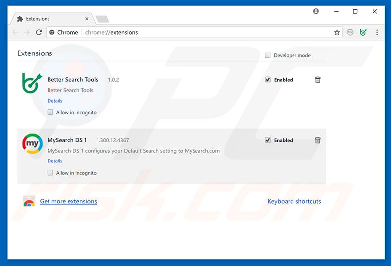 Removing bettersearch.co related Google Chrome extensions