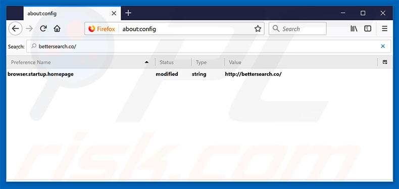 Removing bettersearch.co from Mozilla Firefox default search engine