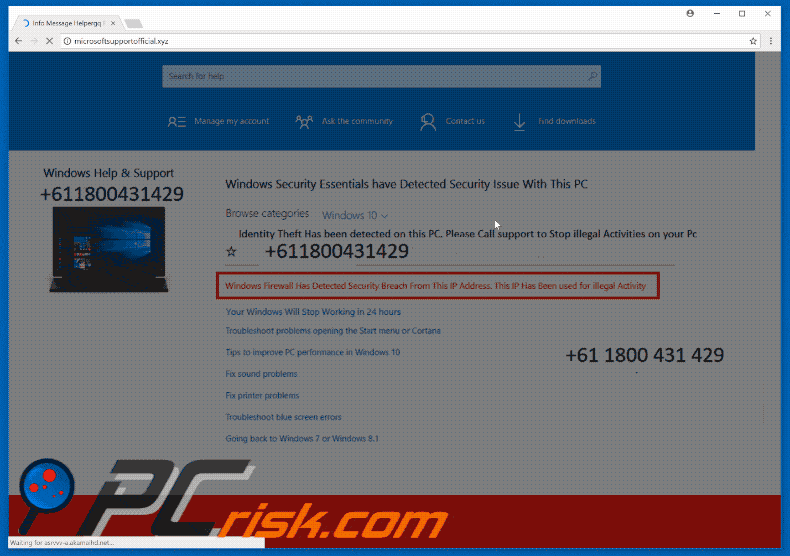 call windows help desk scam pop-up appearance