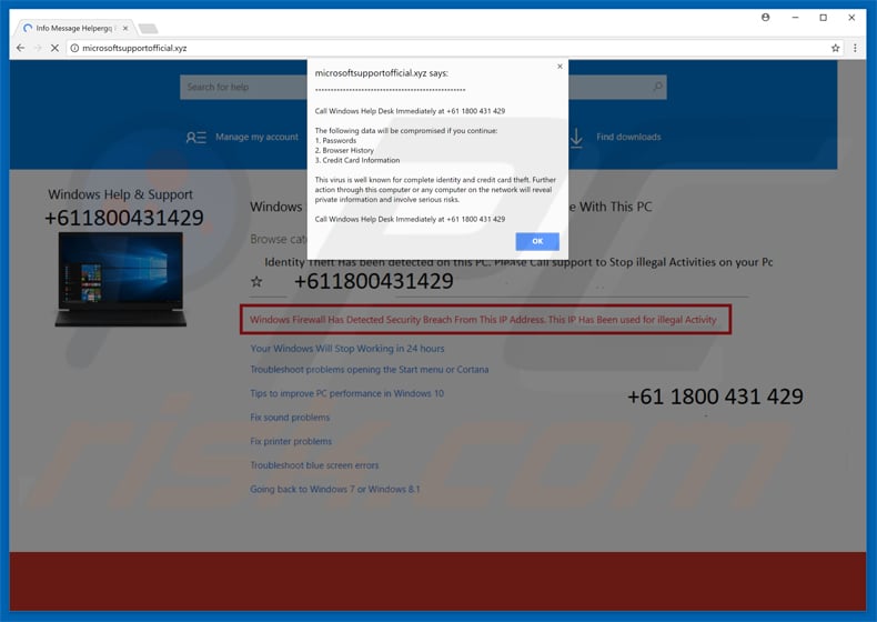 call windows help desk scam pop-up variant 3