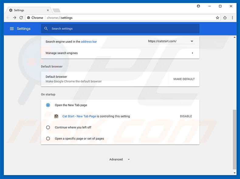 Removing catstart.com from Google Chrome homepage