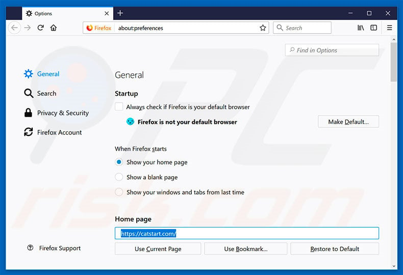 Removing catstart.com from Mozilla Firefox homepage
