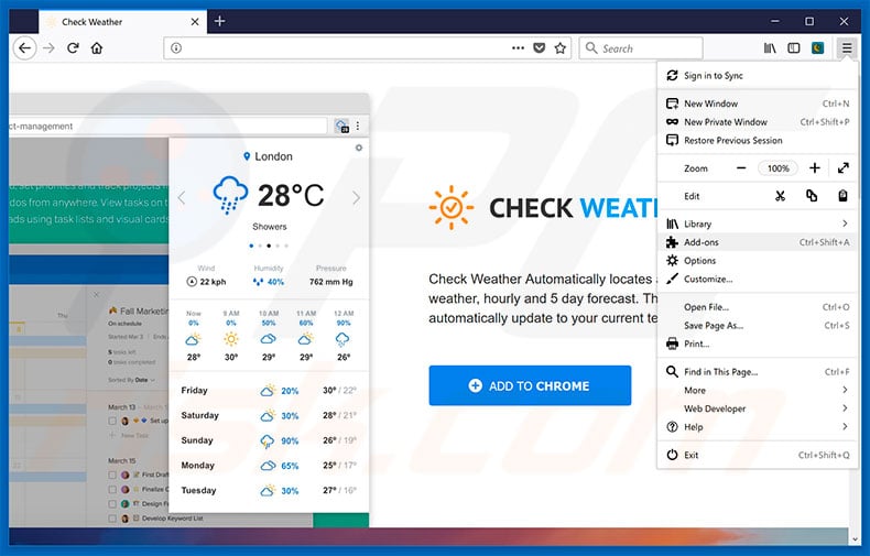 Removing Check Weather ads from Mozilla Firefox step 1