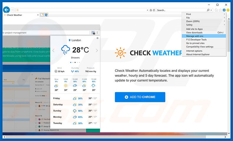 Removing Check Weather ads from Internet Explorer step 1