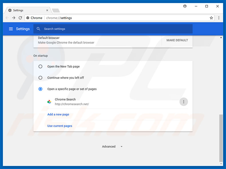 Removing chromesearch.net from Google Chrome homepage