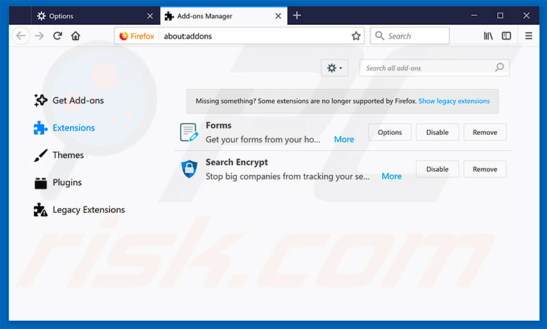 Removing chromesearch.net related Mozilla Firefox extensions