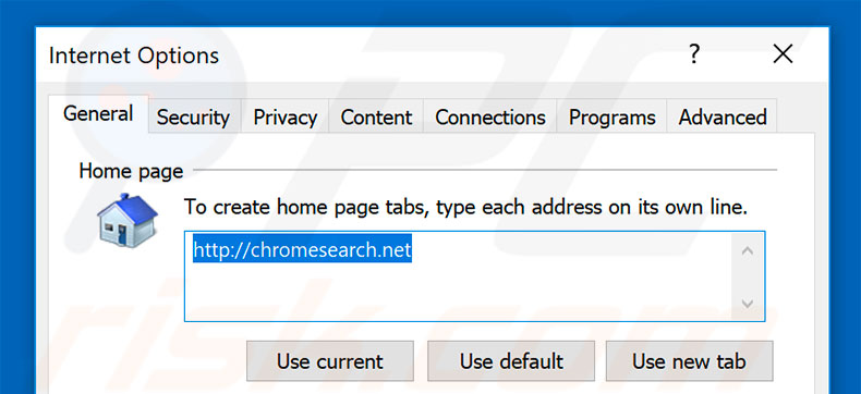 Removing chromesearch.net from Internet Explorer homepage