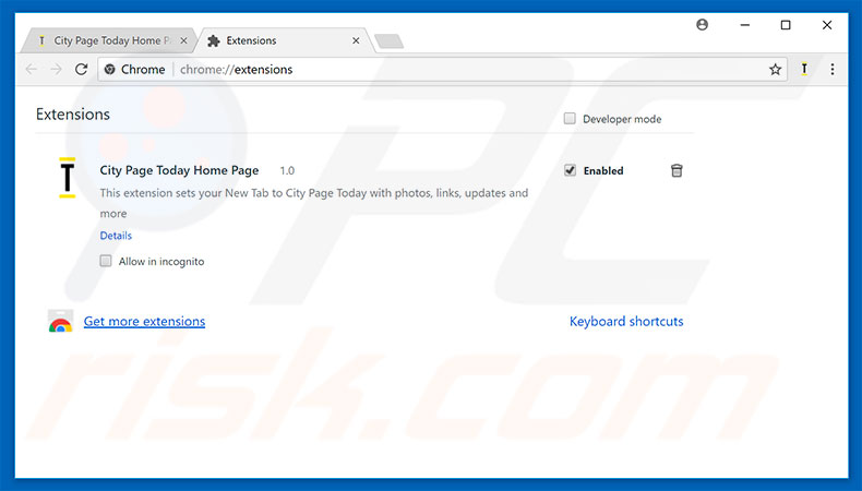 Removing citypage.today related Google Chrome extensions