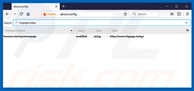 Removing citypage.today from Mozilla Firefox default search engine