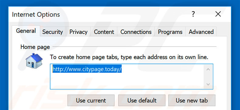 Removing citypage.today from Internet Explorer homepage